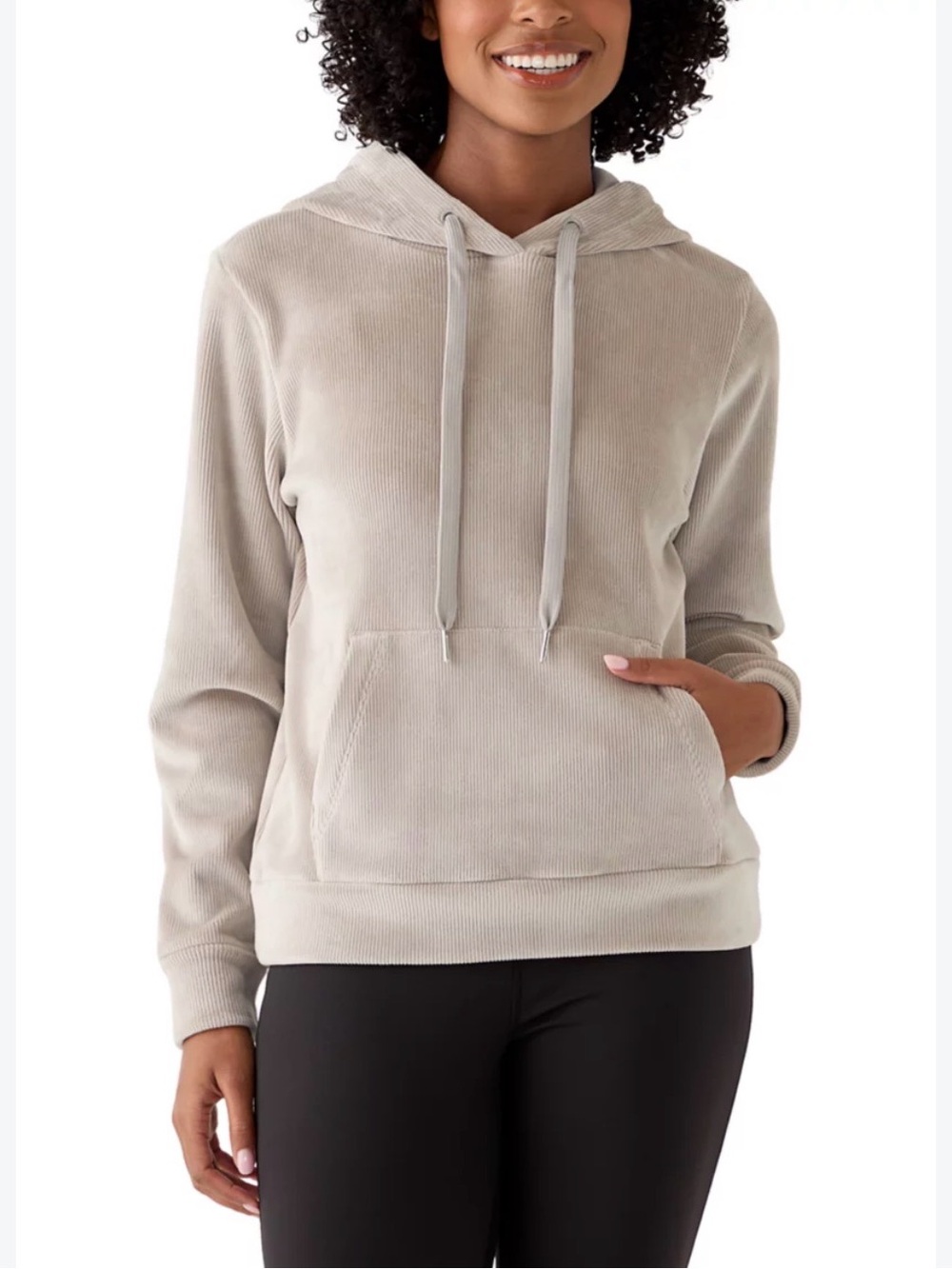 Yogalicious Women's Corduroy Crewneck Hoodie in Beige